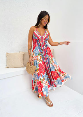 Vestido Bela Longo  Araras Tropicais