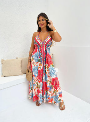 Vestido Bela Longo  Araras Tropicais