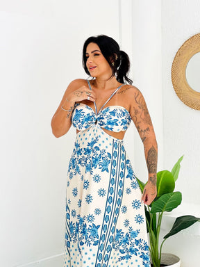 Vestido Longo Isabela Jardim Celeste
