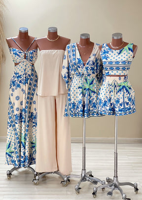 Vestido Longo Isabela Jardim Celeste
