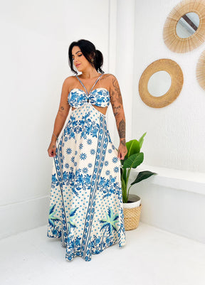 Vestido Longo Isabela Jardim Celeste