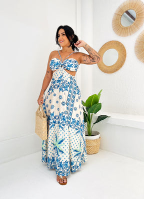 Vestido Longo Isabela Jardim Celeste