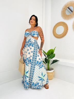 Vestido Longo Isabela Jardim Celeste