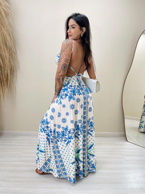 Vestido Longo Isabela Jardim Celeste