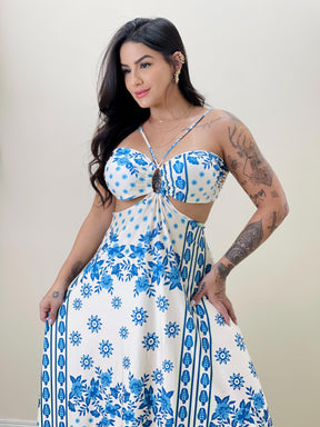 Vestido Longo Isabela Jardim Celeste
