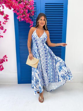 Vestido Bela Longo Estampado Farm Brisa Oceânica