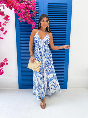 Vestido Bela Longo Estampado Farm Brisa Oceânica