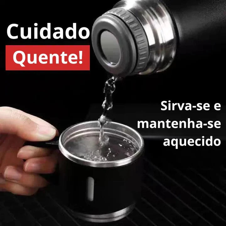 Garrafa Térmica Vacuum Aço Duplo+ 1 Tampa Xícara + 2 Xícaras de Brinde + Caixa e Sacola de Presente- Frete Grátis