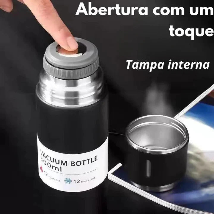 Garrafa Térmica Vacuum Aço Duplo+ 1 Tampa Xícara + 2 Xícaras de Brinde + Caixa e Sacola de Presente- Frete Grátis