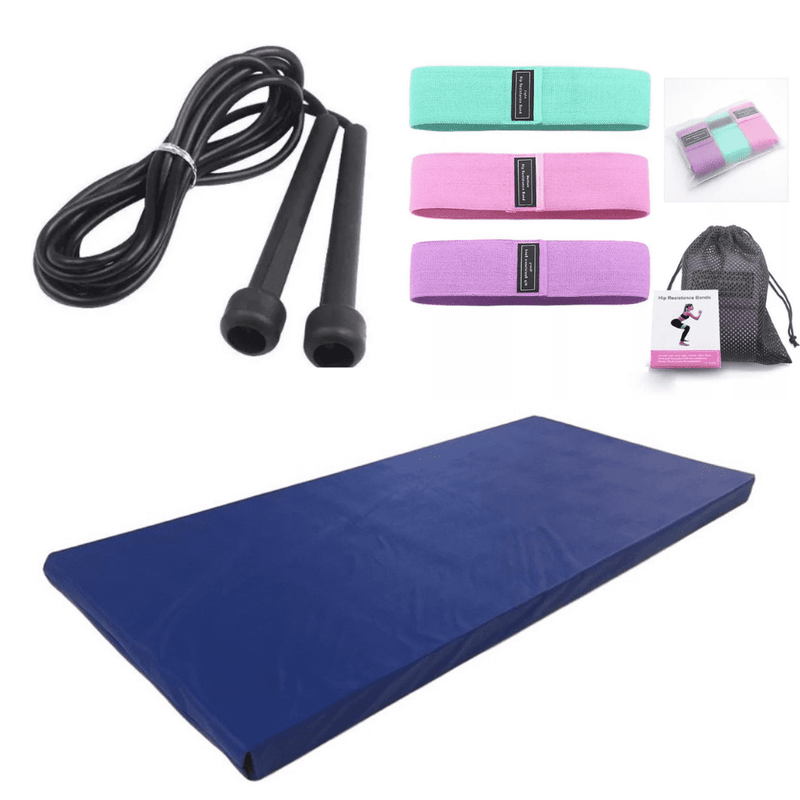 KIT FITNESS (1 Colchonete + 3 Faixas de Resistência + 1 Corda Profissional)